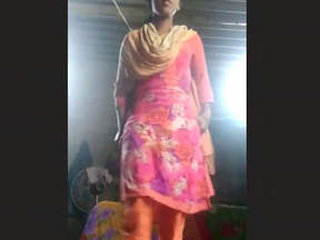 Aroused Indian teen in traditional dress reveals intimate area