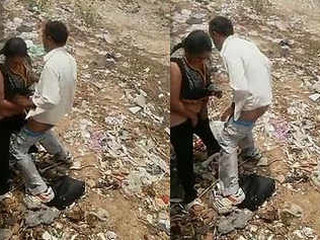 Indian man and older woman have outdoor sex and get caught