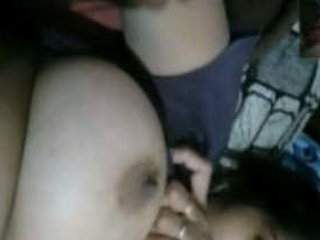 Seductive wife displays her ample endowments during a video chat