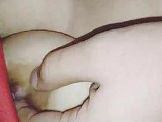 Indian girlfriend's large breasts squeezed during slumber