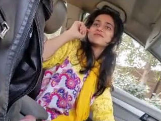 Boyfriend's girlfriend gives him a blowjob in a car, recorded in clear Hindi