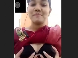 Cute girl with big boobs gives a close-up view of her pussy