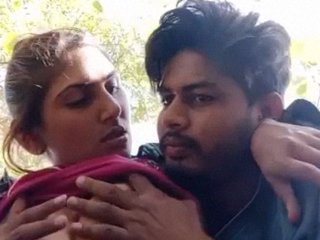 Outdoor sex video of Dehati lovers enjoying boob press and caressing