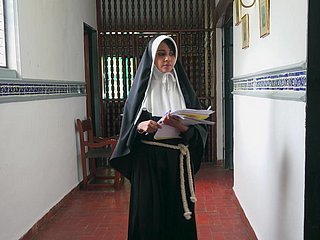 A nun enjoys being penetrated deeply and all over her grungy cunt